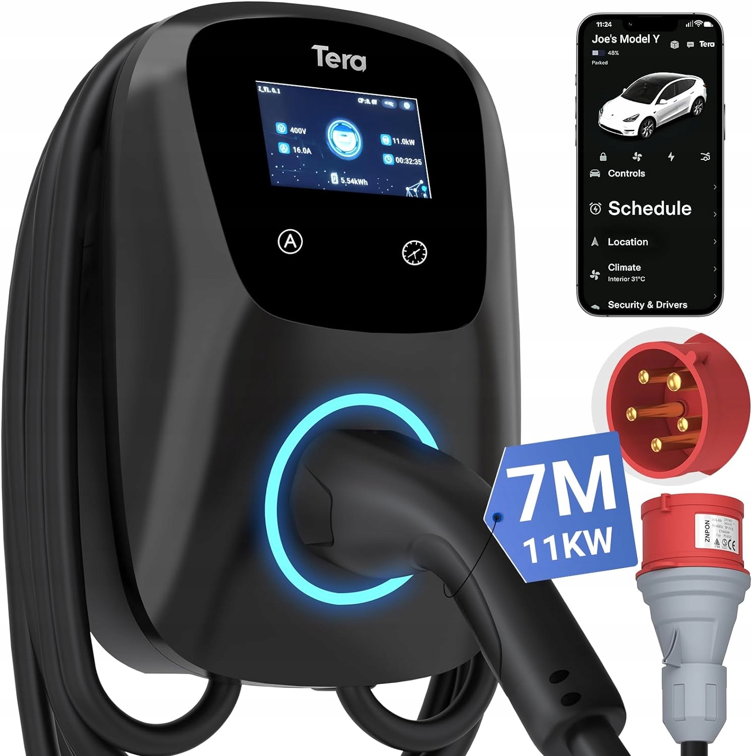 Tera Smart Ev Nabíjačka Wallbox 11 kW Typ 2 16A 3-fázový kábel 7 m App W01