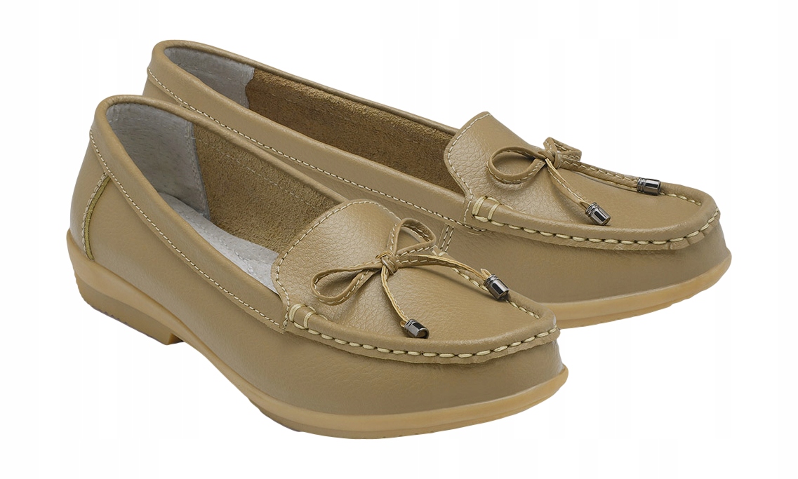 

Buty Skórzane Damskie mokasyny skóra Beż *37