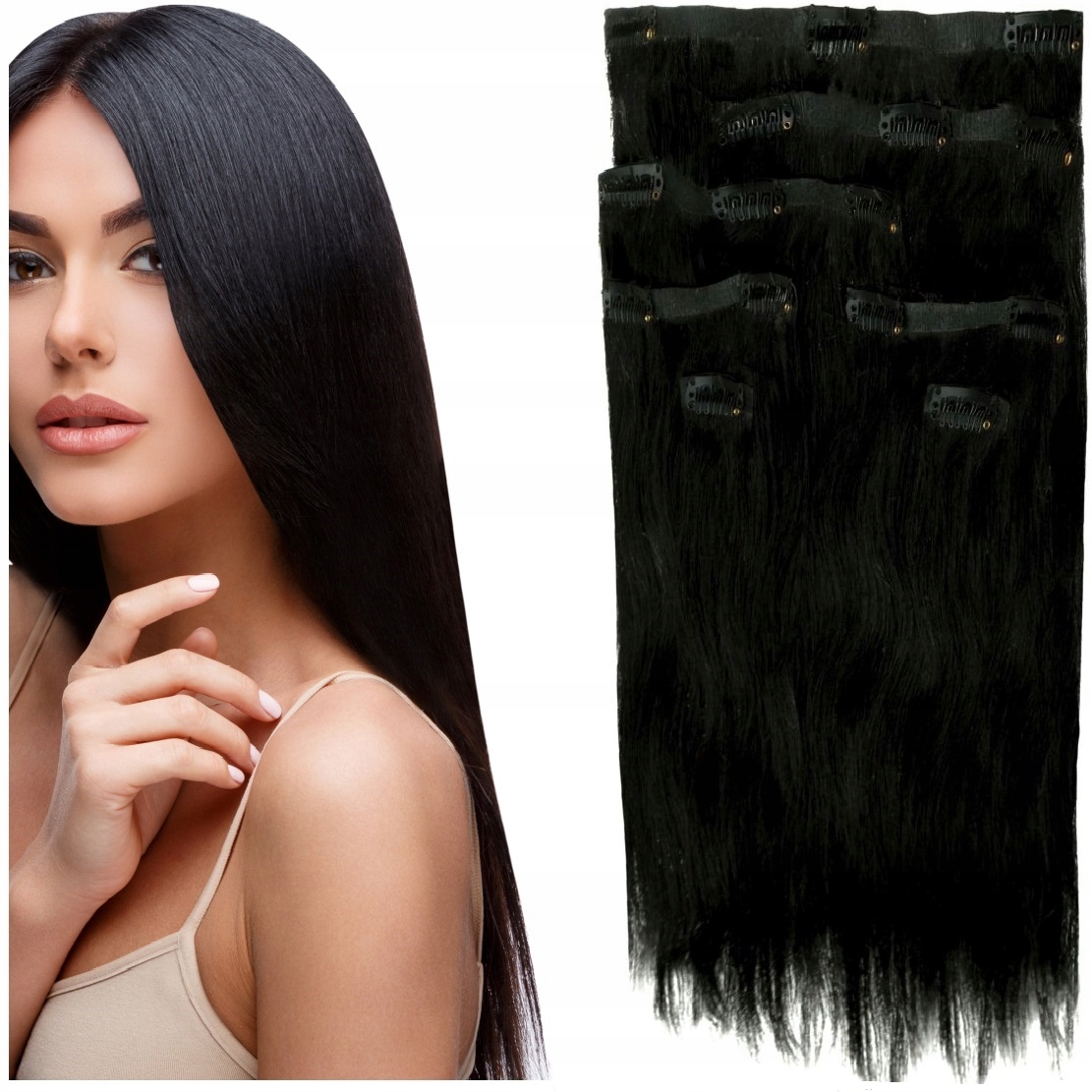 Bezešvé Clip-in 50 CM Příčesek Do Vlasů 7 Pásků velmi tmavě hnědá 1B