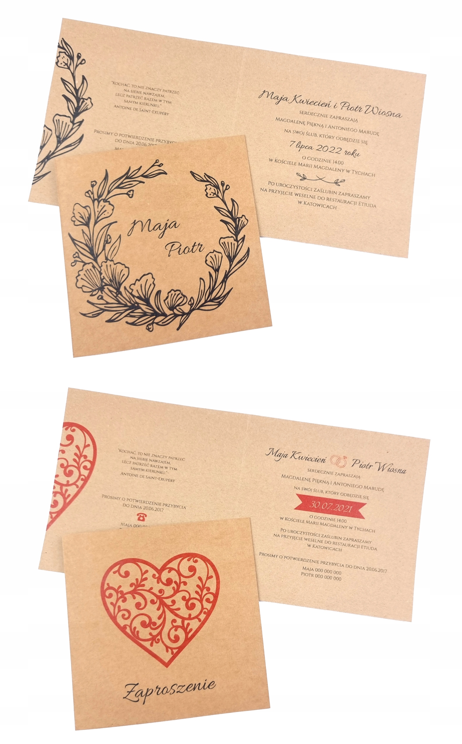 ZAPROSZENIA NA ŚLUB, Ślubne, Eco - 2 SZTUKI Zdobienie brak