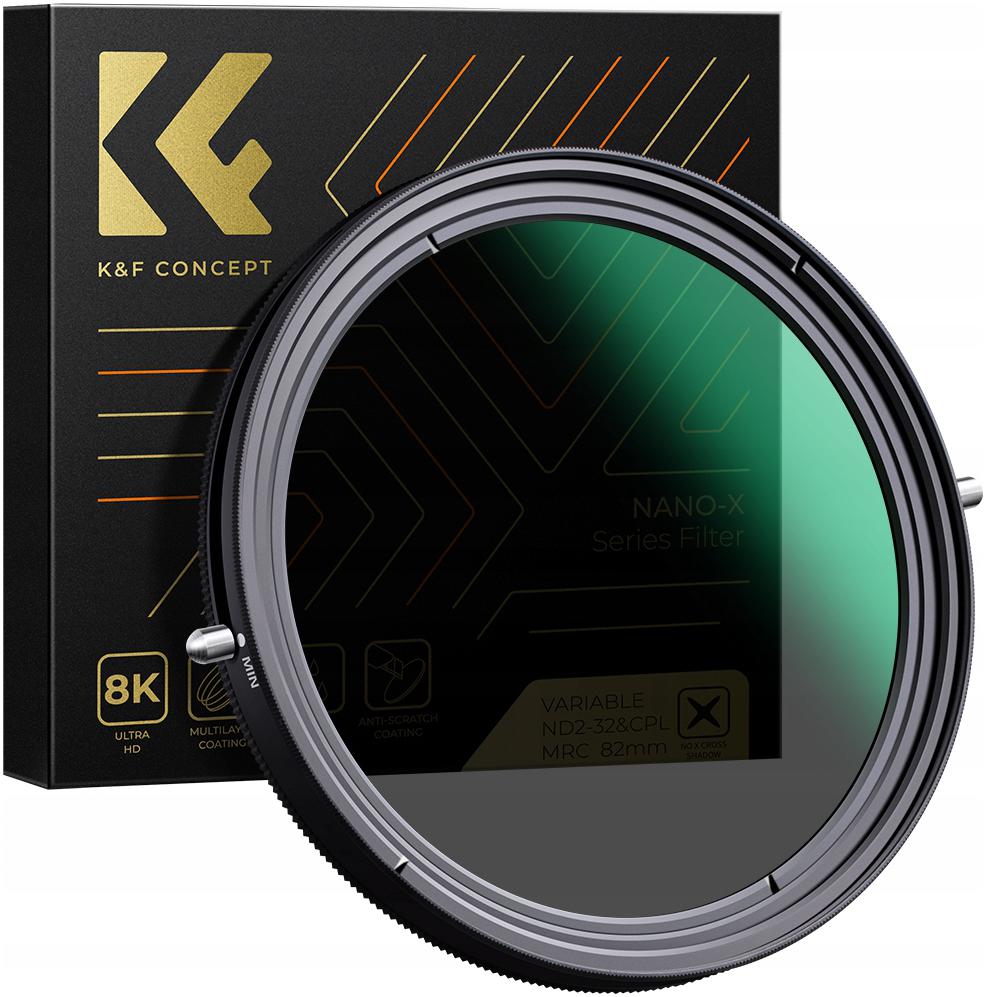 Filtr 67 mm polarizační šedý nastavitelný ND2-32 Nano X K&f Cpl ND2-ND32