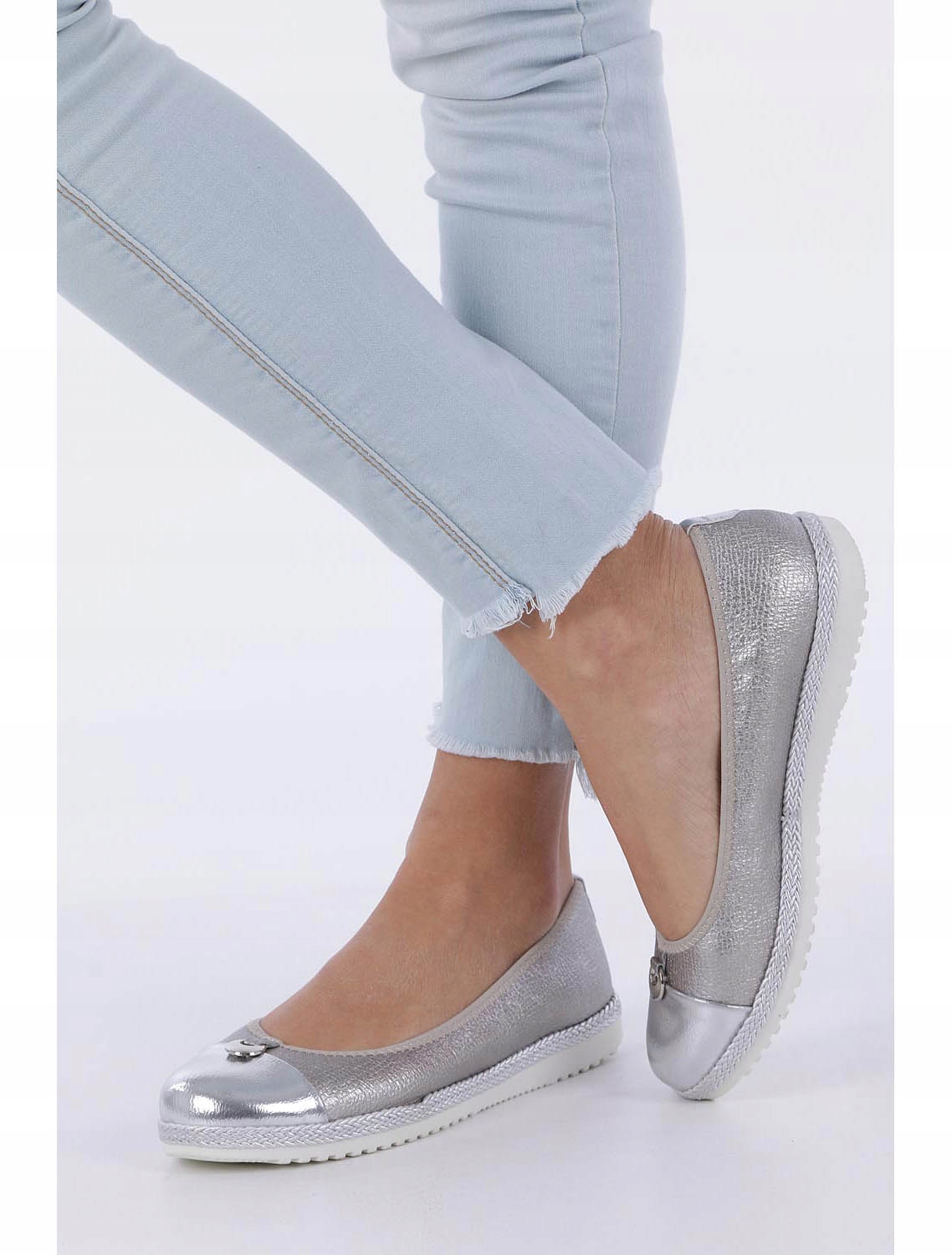 BALERINY ESPADRYLE WKŁADKA SKÓRA METALICZNE NEW 37 Wzór dominujący bez wzoru