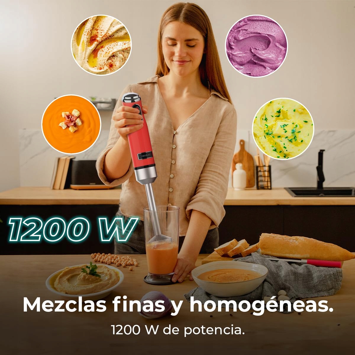 CECOTEC Mikser Ręczny Retro 1200W 4 Ostrza Tytanowe 2 Prędkości 0,5L — miniatura 2