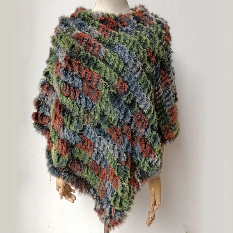 PONCZO NARZUTKA KAMIZELKA FUTRO KRÓLIKA KOLOROWE