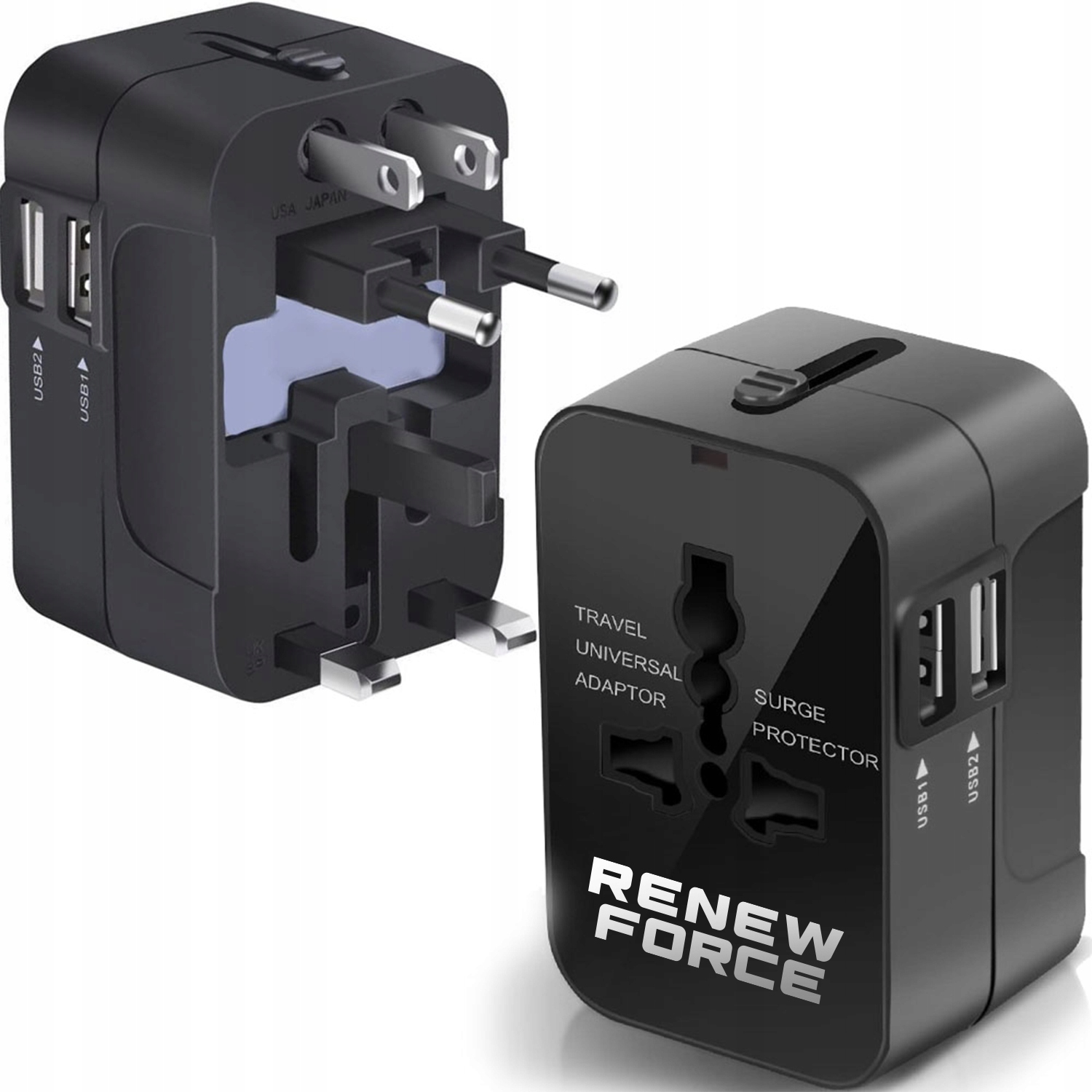 Przejściówka Renew Force z 2 portami USB, uniwersalna, do 3 urządzeń