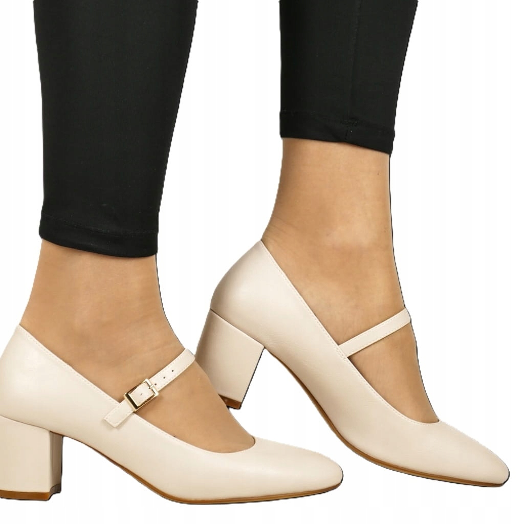 Dámské Lodičky Na Kostce S Páskem A Zapínáním Tělové Béžové