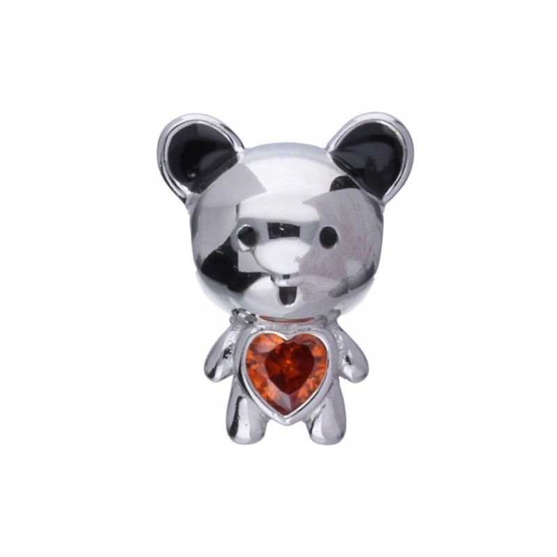 Dámský přívěsek ze stříbra 925 bead medvídek s červeným zirkonem, srdíčko, módní