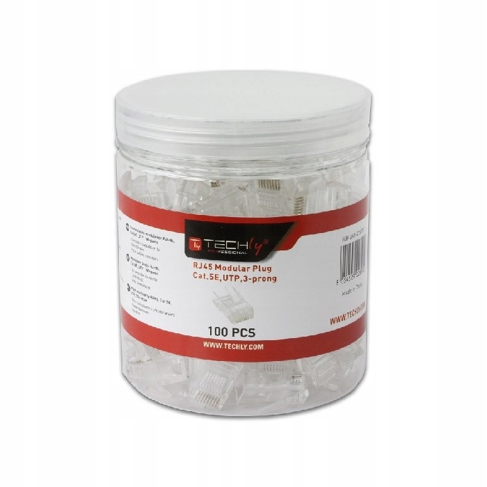 Techly Wtyk Modularny RJ45 8P8C Cat5e Utp na Drut Słoik 100 Sztuk