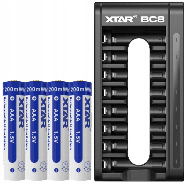 Set: Nabíječka Xtar BC8 4x Nabíjecí Baterie Aaa R3 1,5V Li-ion 750 mAh