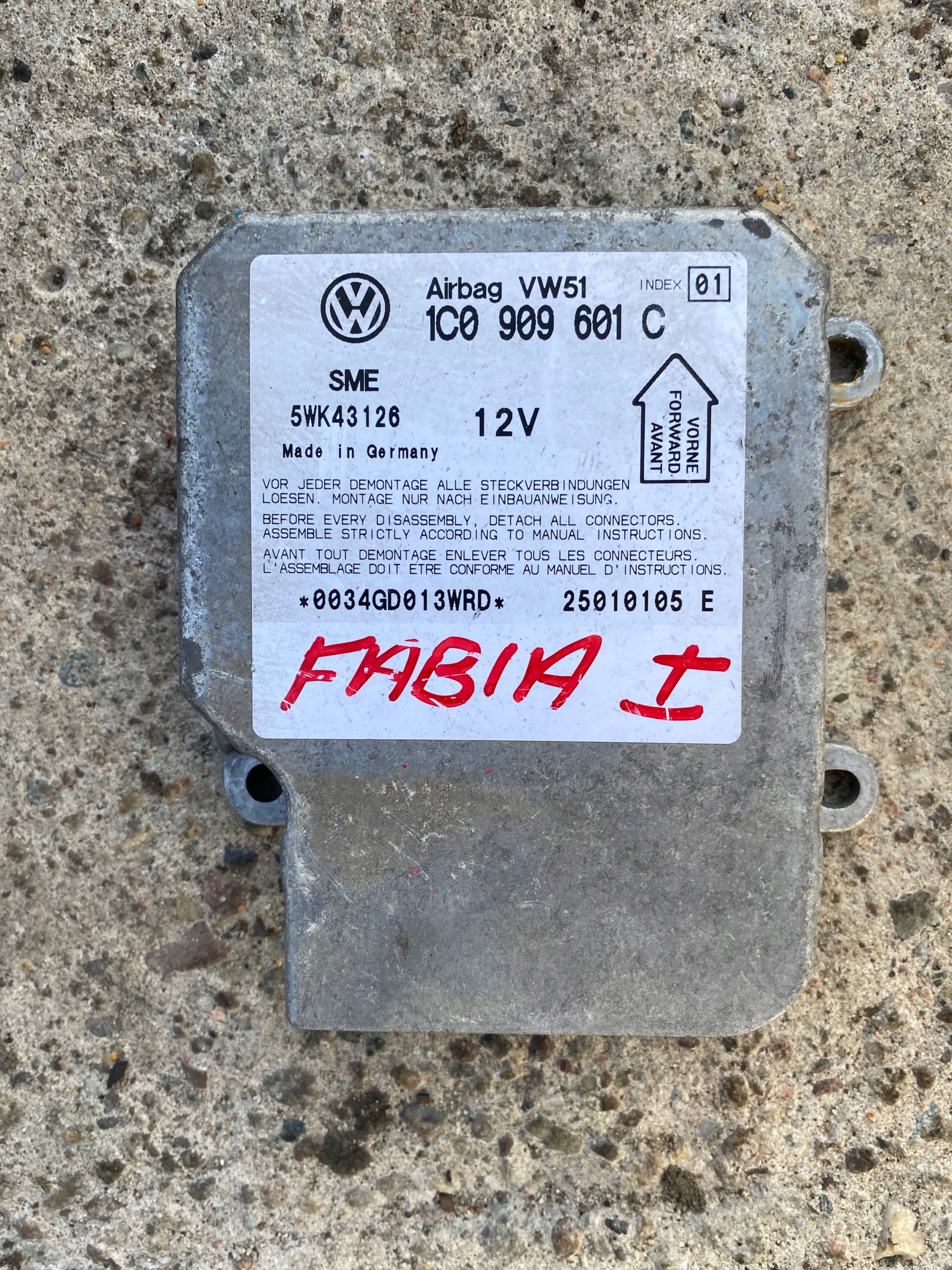 Блок airbag skoda fabia 1 1.4 расположение 1C0909601A сенсор airbag подушек безопасности skoda fabia i купить бу Z18148753