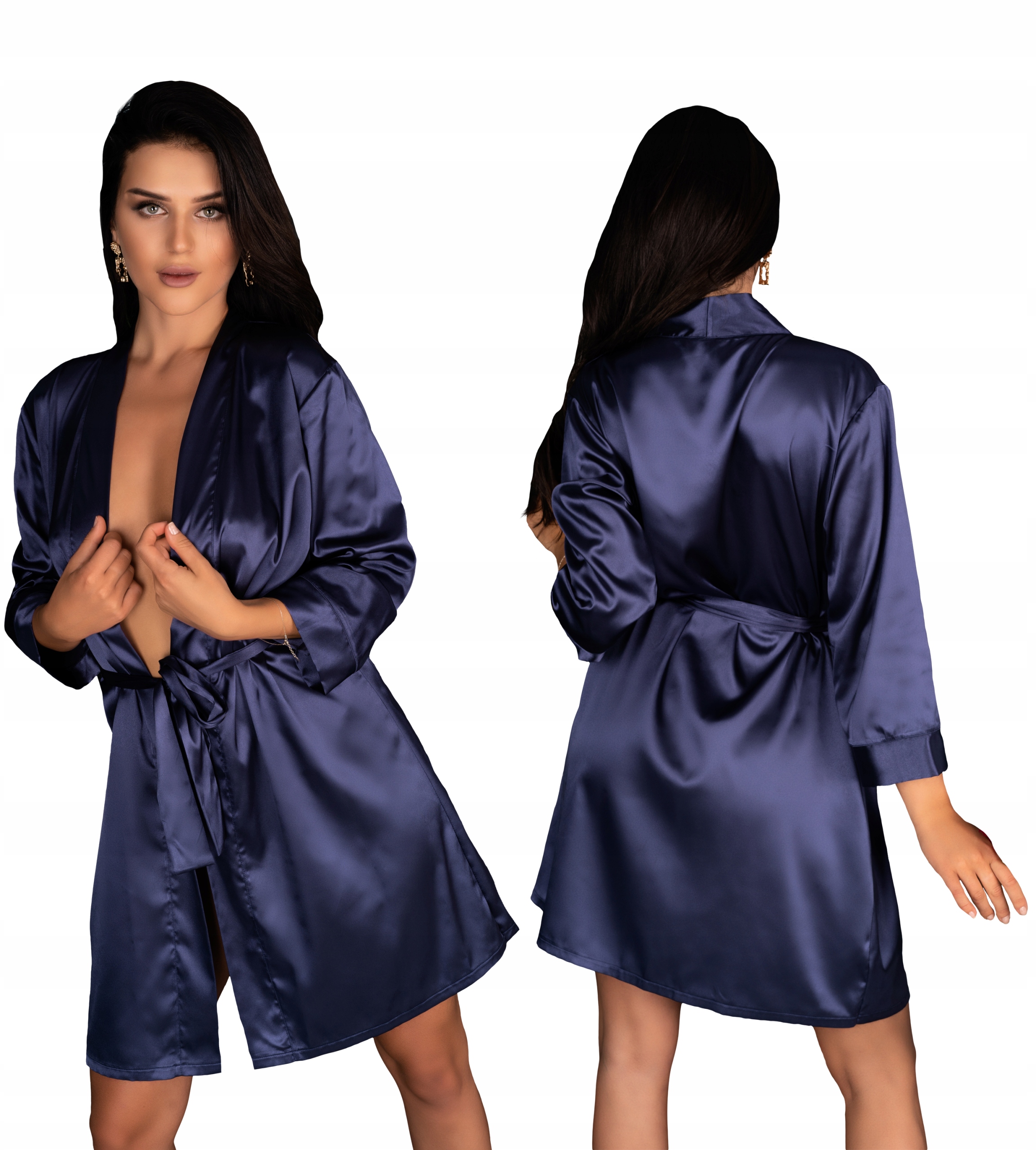 

Livia Edelina klasyczny szlafrok z satynyXL granat