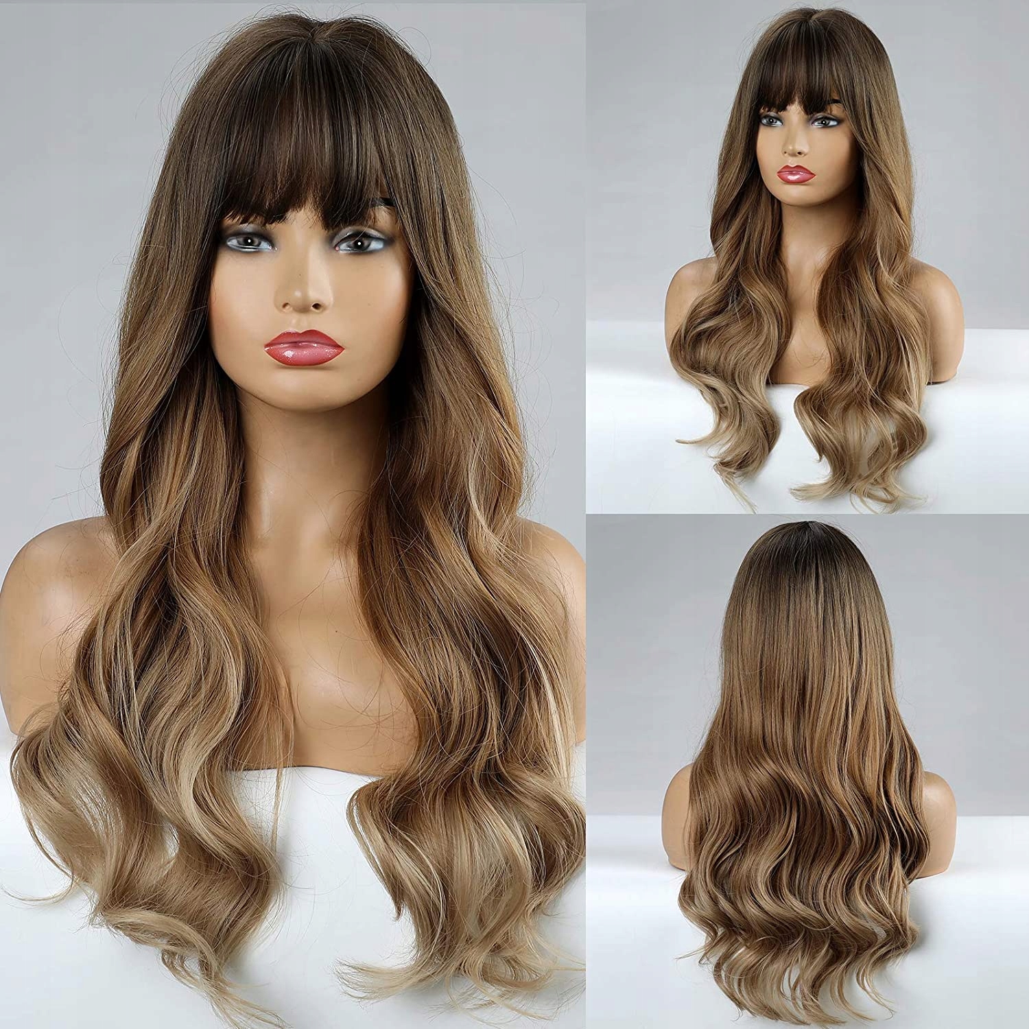 Włosy Peruka Kręcona Średni Brąz 75cm