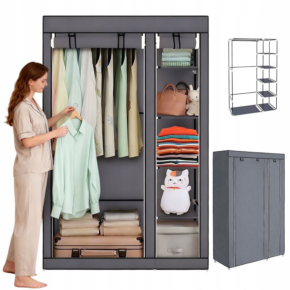 Látková Skříň Textilní Šatní Skříň Zásuvky Police Regál Věšák XL