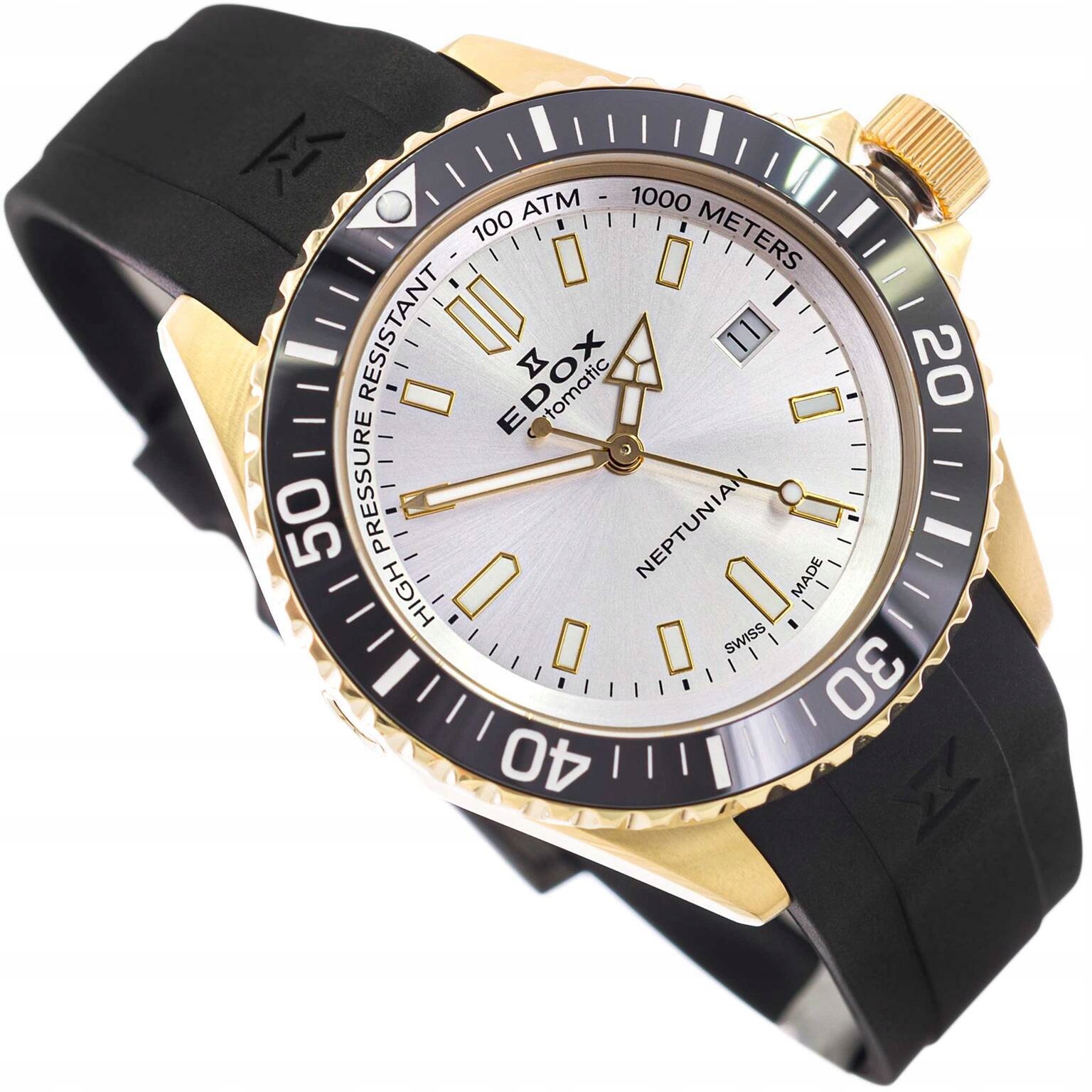 Pánské Hodinky Edox 80120 37JCA Aid Neptunian Automatic Černé Na Řemínku