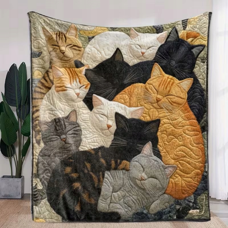 Deka deka přehoz barevná spící kočka kočky koťata koláž dárek 180 x 220 cm