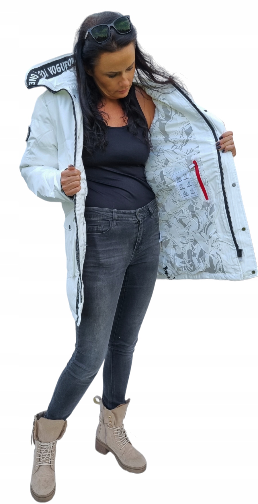 KURTKA DAMSKA CIEPŁA BIAŁA KAPTUR ZIMOWA PARKA PŁASZCZYK OCIEPLANY roz. L Kod producenta ZIMOWA PARKA PŁASZCZYK OCIEPLANY