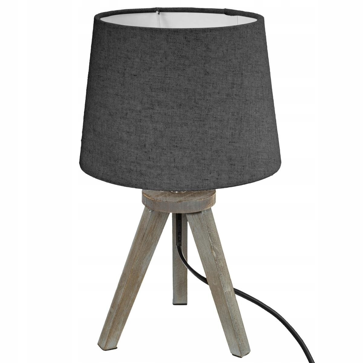 LAMPA STOŁOWA NOCNA LAMPKA DREWNO + TKANINA BOHO