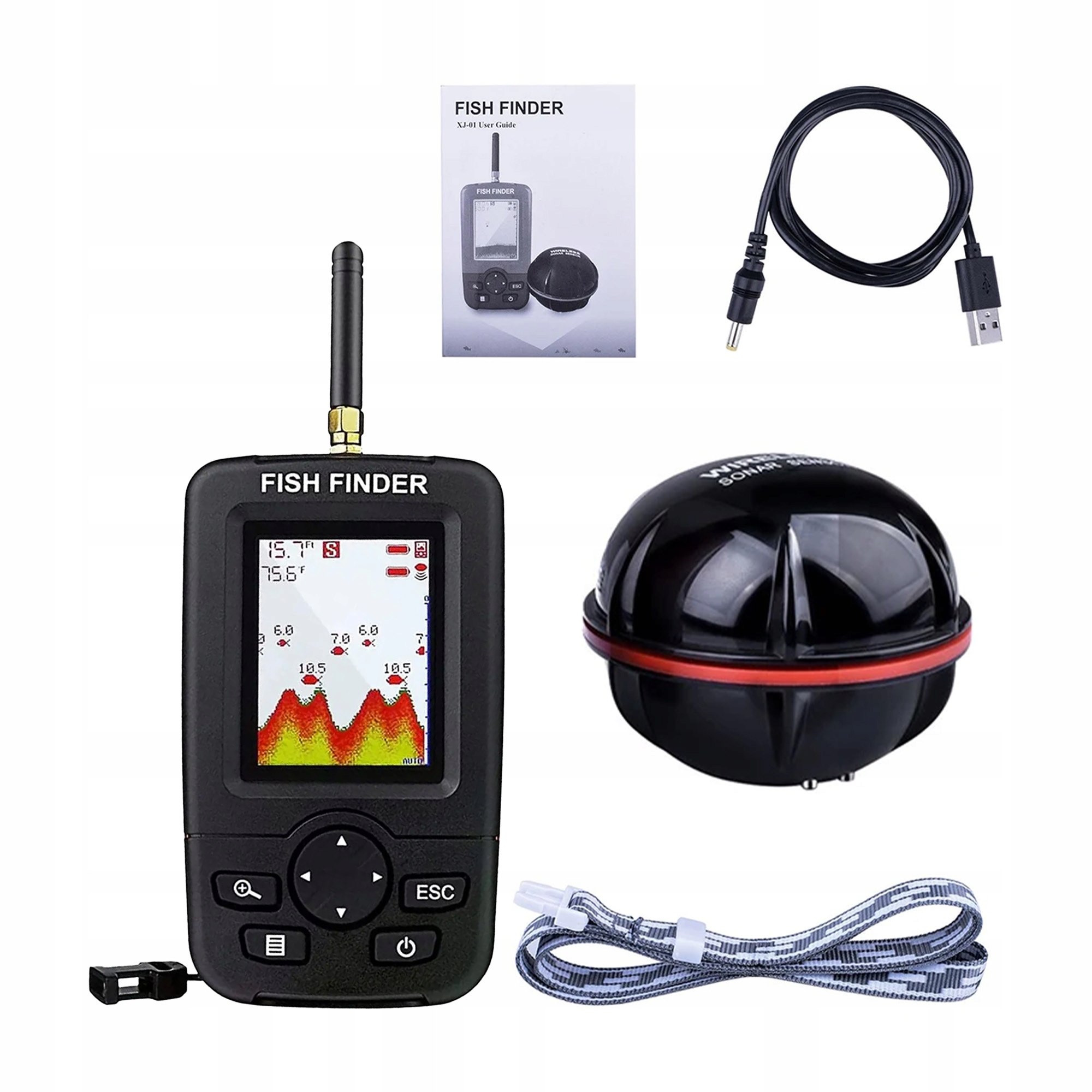 Echo-sonda Echosonda Wędkarska Sonar Bezprzewodowa Do Łódki Zanętowej 100M