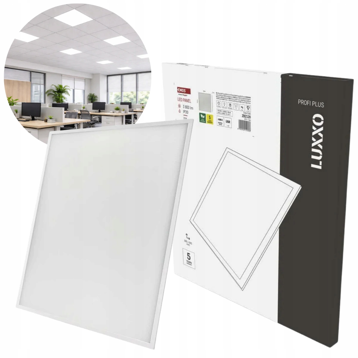 Led panel Luxxo backlit 60×60, čtvercový vestavný bílý, 22W neutr. b. Ugr