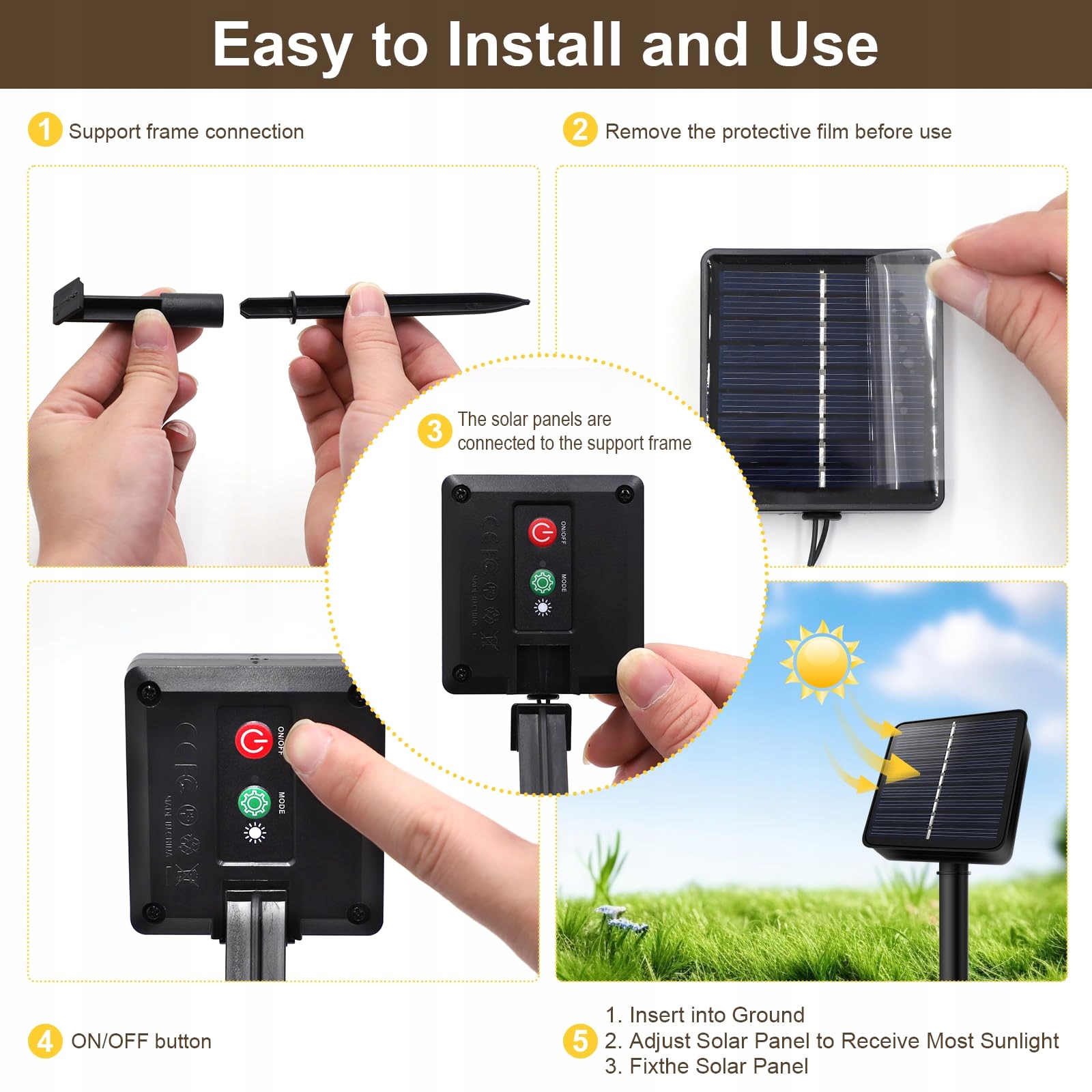 LIYADE Solarna Girlanda Zewnętrzna 8M 40LED IP65 Ogród Balkon Taras — miniatura 6