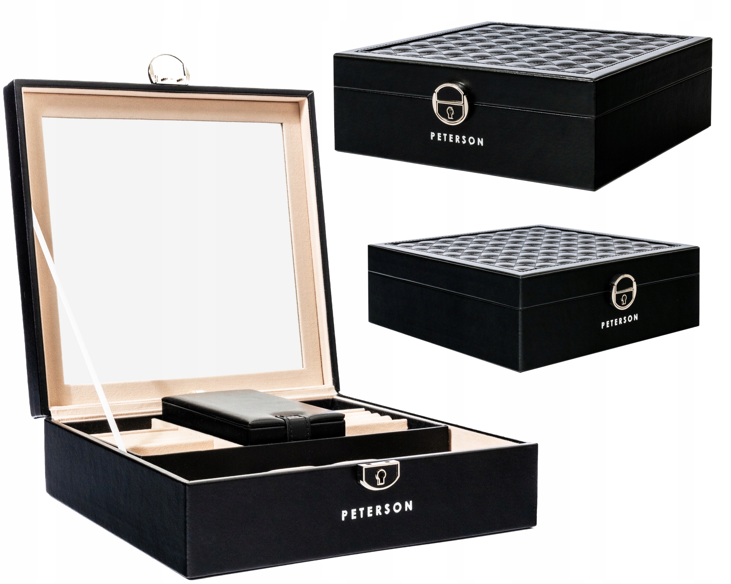 Peterson krabička organizér na šperky uzamykatelná, prostorné velké zrcátko