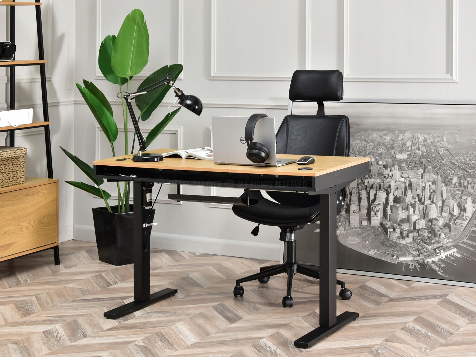 NOWOCZESNE BIURKO PODNOSZONE OTSO 120 CZARNY DĄB Kolor mebla czarny dąb złoty