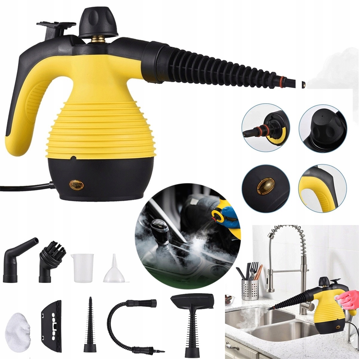 1050W Myjka parowa z zabezpieczeniem 9 akcesoriów lekka i przenośna 350ml