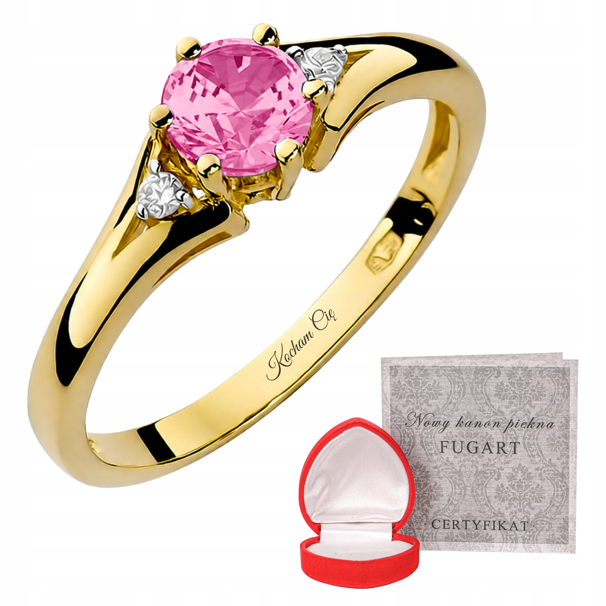 Zlatý Prstýnek 585 Růžový Topaz A Brilianty Gravírování Bonus r24