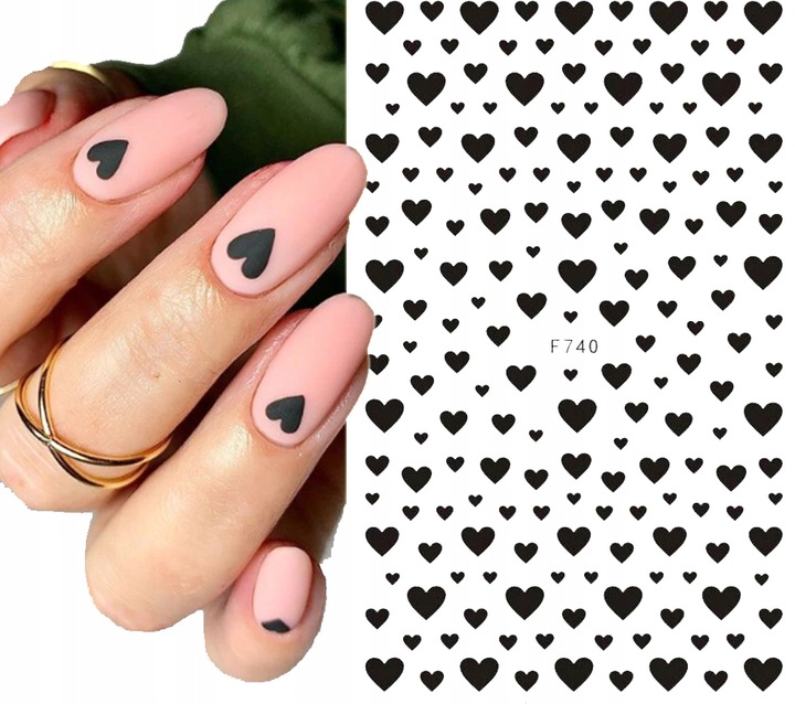 

Naklejka Na Paznokcie Ozdoba Serduszka Czarne