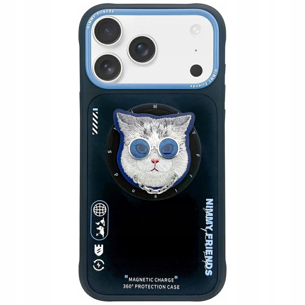 Pouzdro Nimmy Glasses Cool Cat MagSafe pro iPhone 17 Pro černo modré