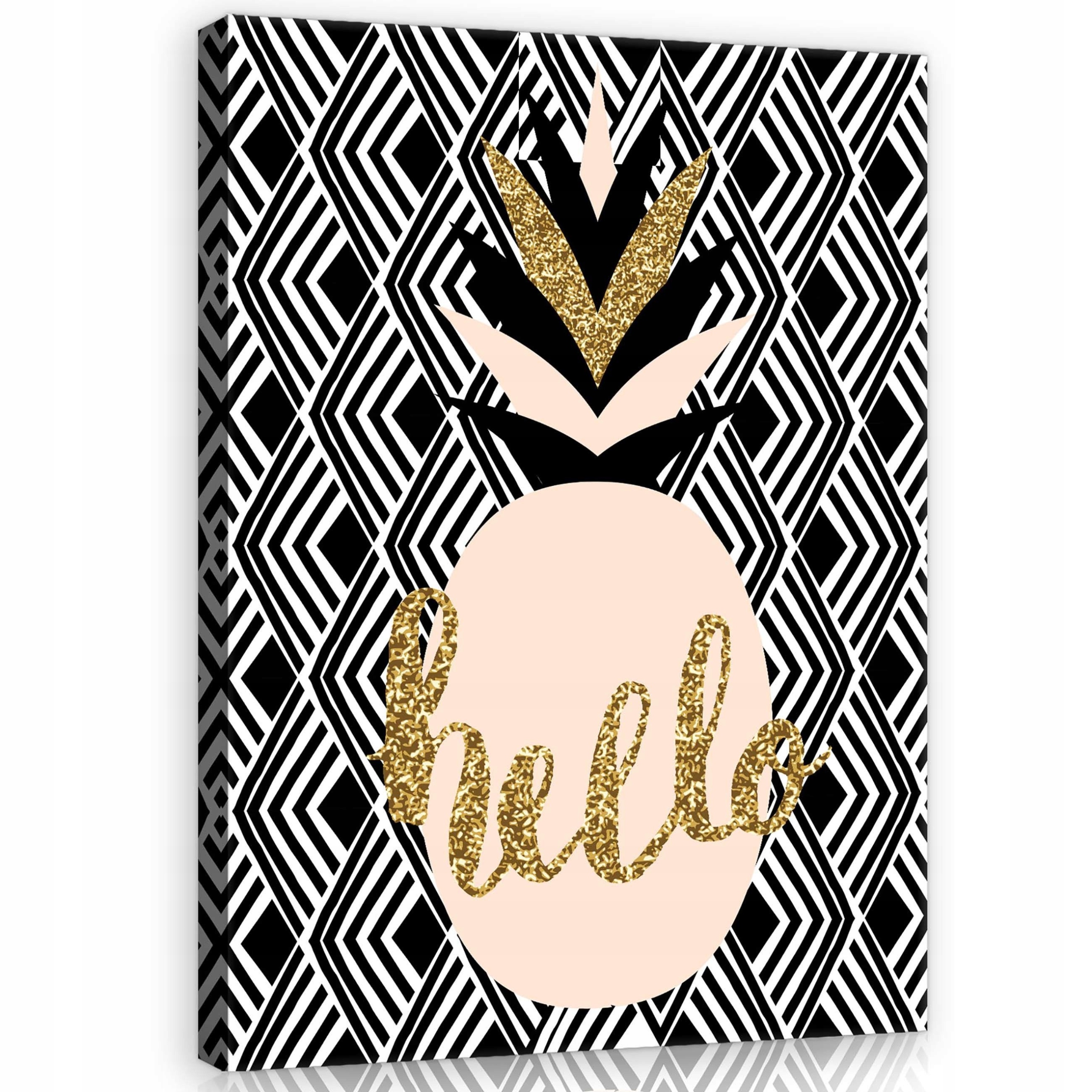 Obraz 75x100 Ananas geometrický černobílý zlatý stylizovaný moderní