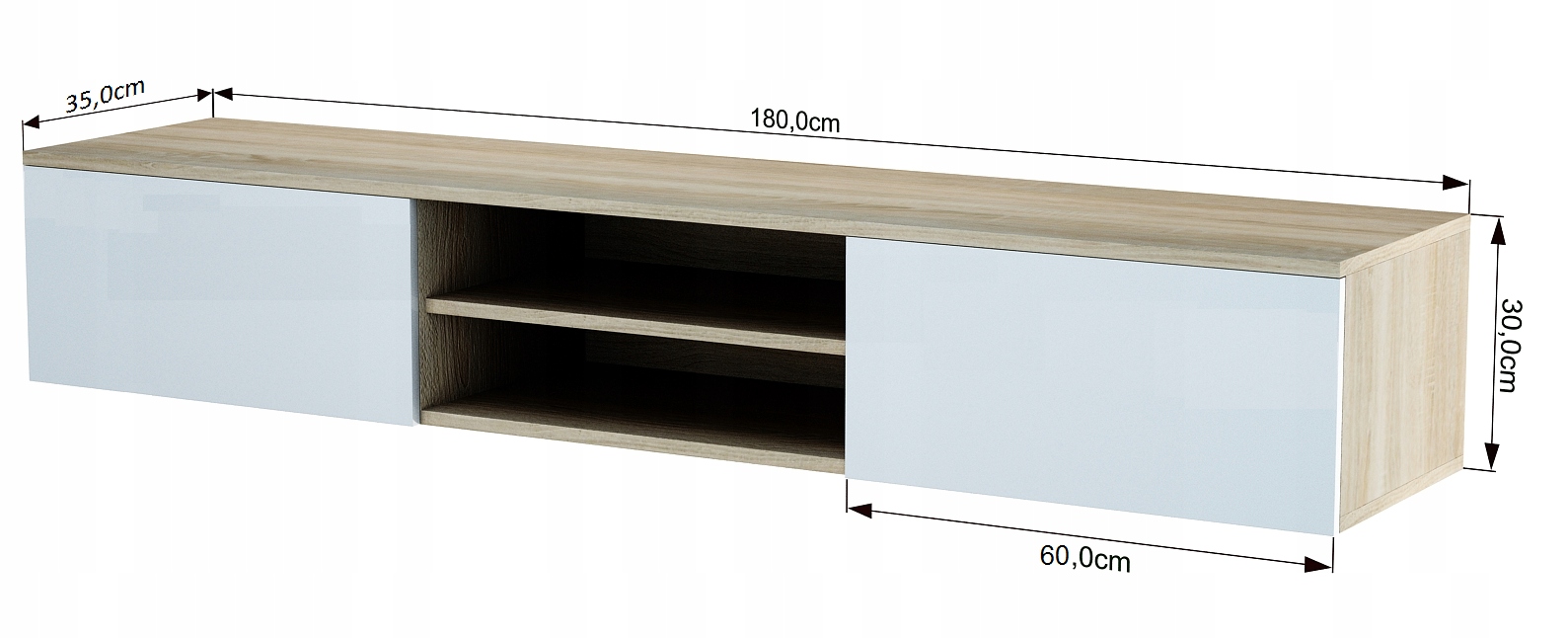 SZAFKA WISZĄCA RTV 180 CM DĄB WOTAN / POŁYSK/ MAT Głębokość mebla 35 cm