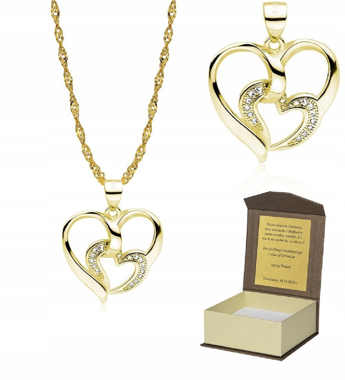 

Złoty łańcuszek pozłacany 50cm Serce dedykacja N92