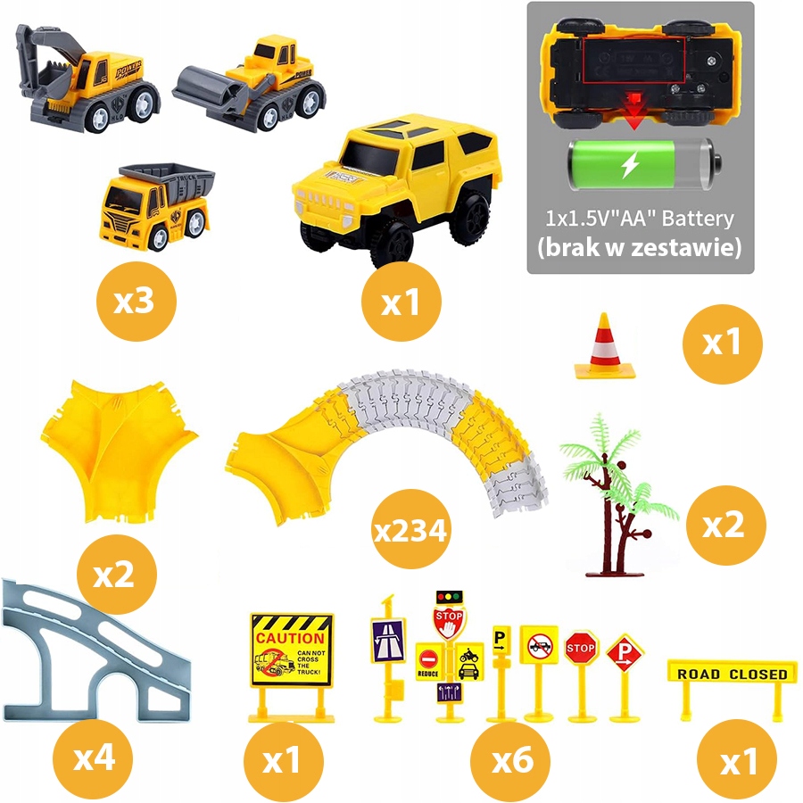 TOR wyścigowy samochodowy Plac Budowy Auto Koparki 255 elem. 350CM PREZENT Bohater / Bajka brak