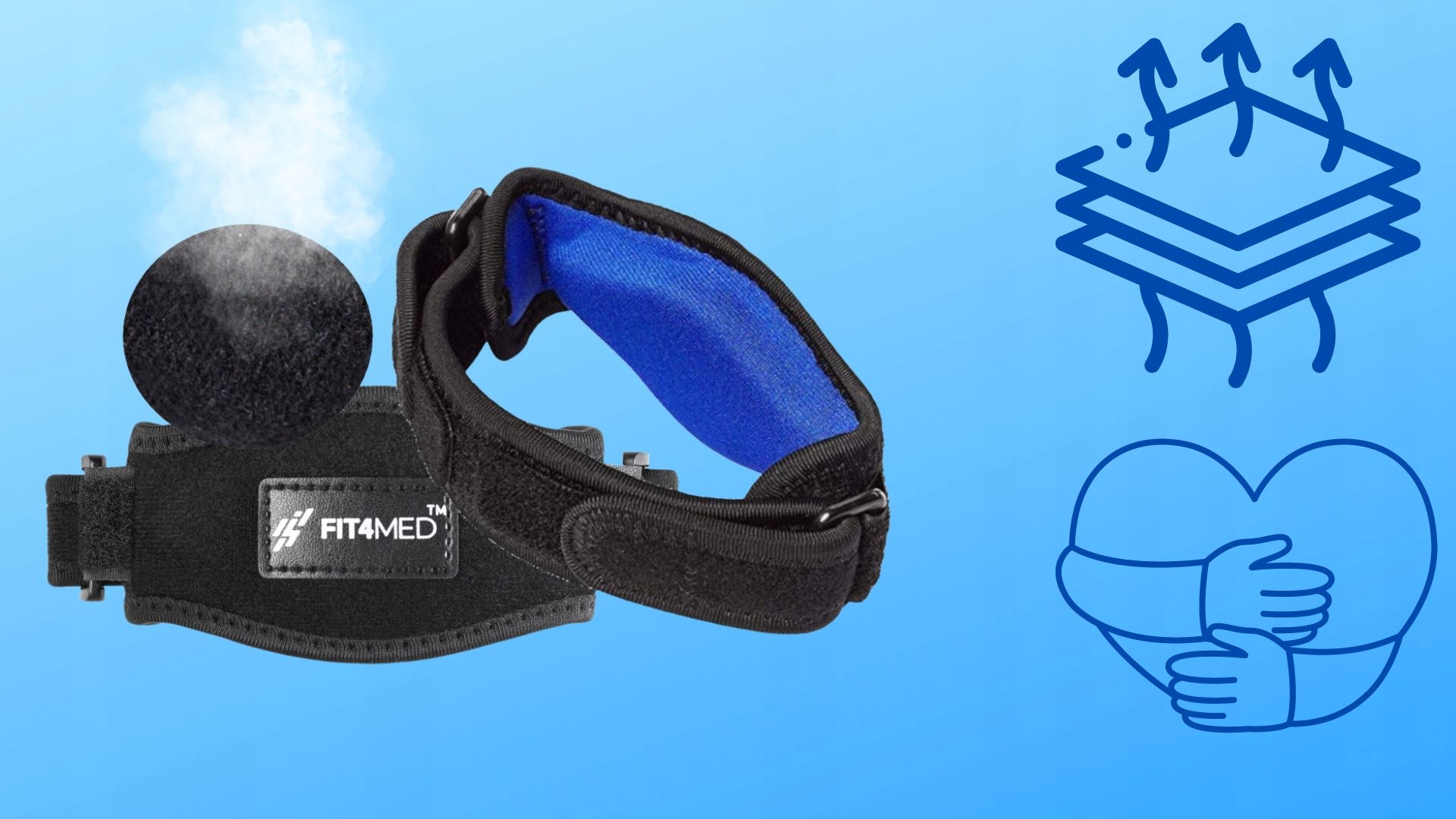 OPASKA ŁOKIEĆ TENISISTY GOLFISTY Z PODKŁADKĄ ŻELOWĄ REGULOWANA ORTEZA UNI Kolor dominujący czarny