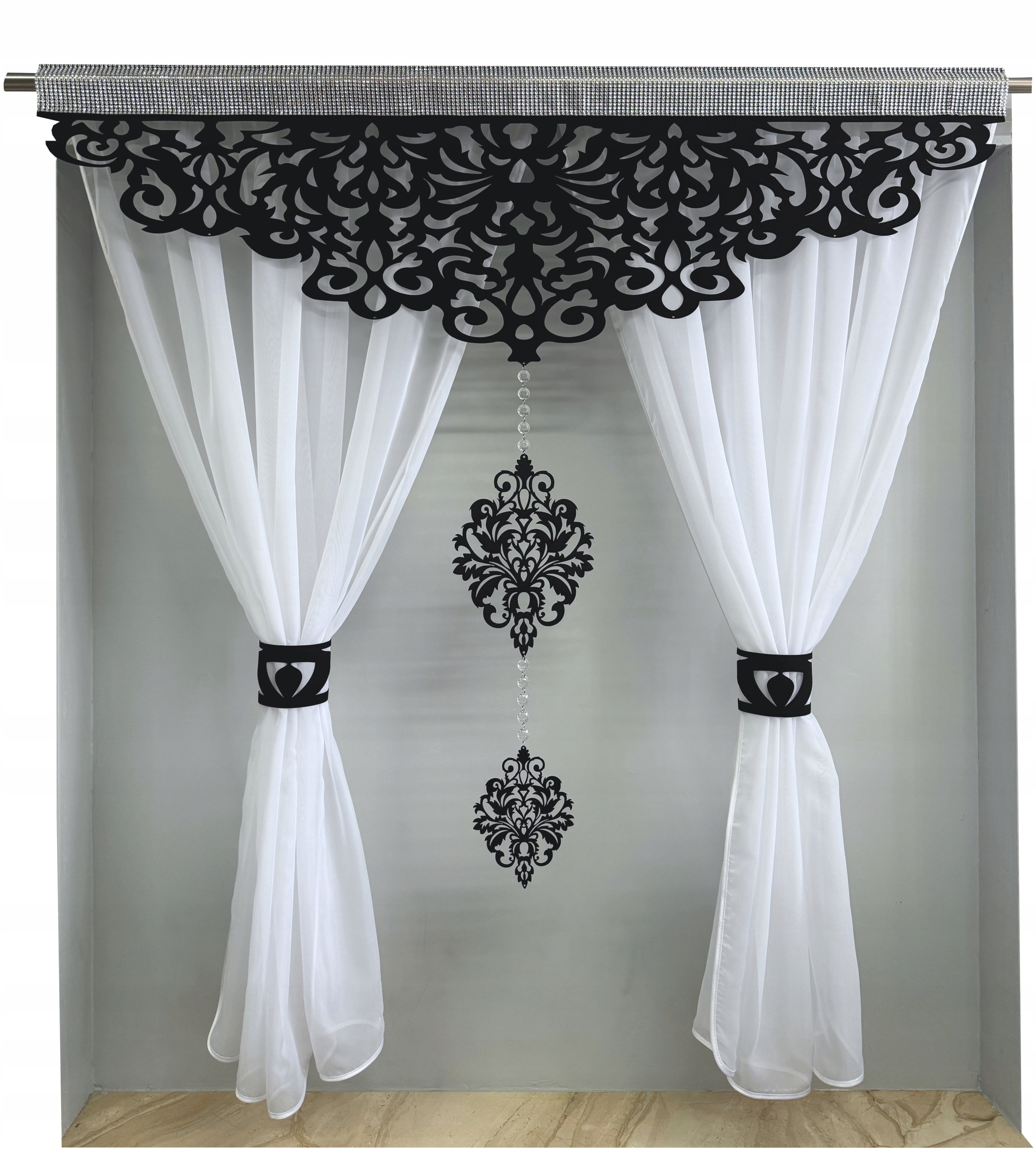 Firana nowoczesna Agnes Taras Balkon salon lambrekin Ażur glamur 300x250