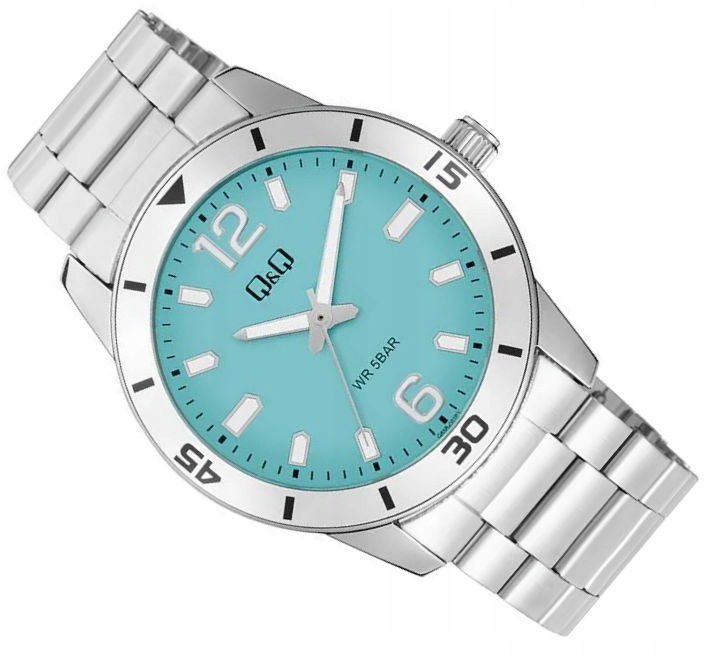 Pánské Tyrkysové Vodotěsné 50 M Hodinky Na Náramku Q&q Q85B-001P 42 mm