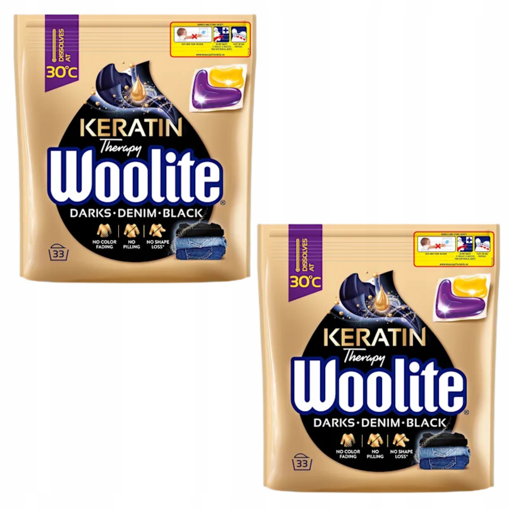 Levně Woolite Kapsle na praní s keratinem pro černé Denim & Black 2x33ks