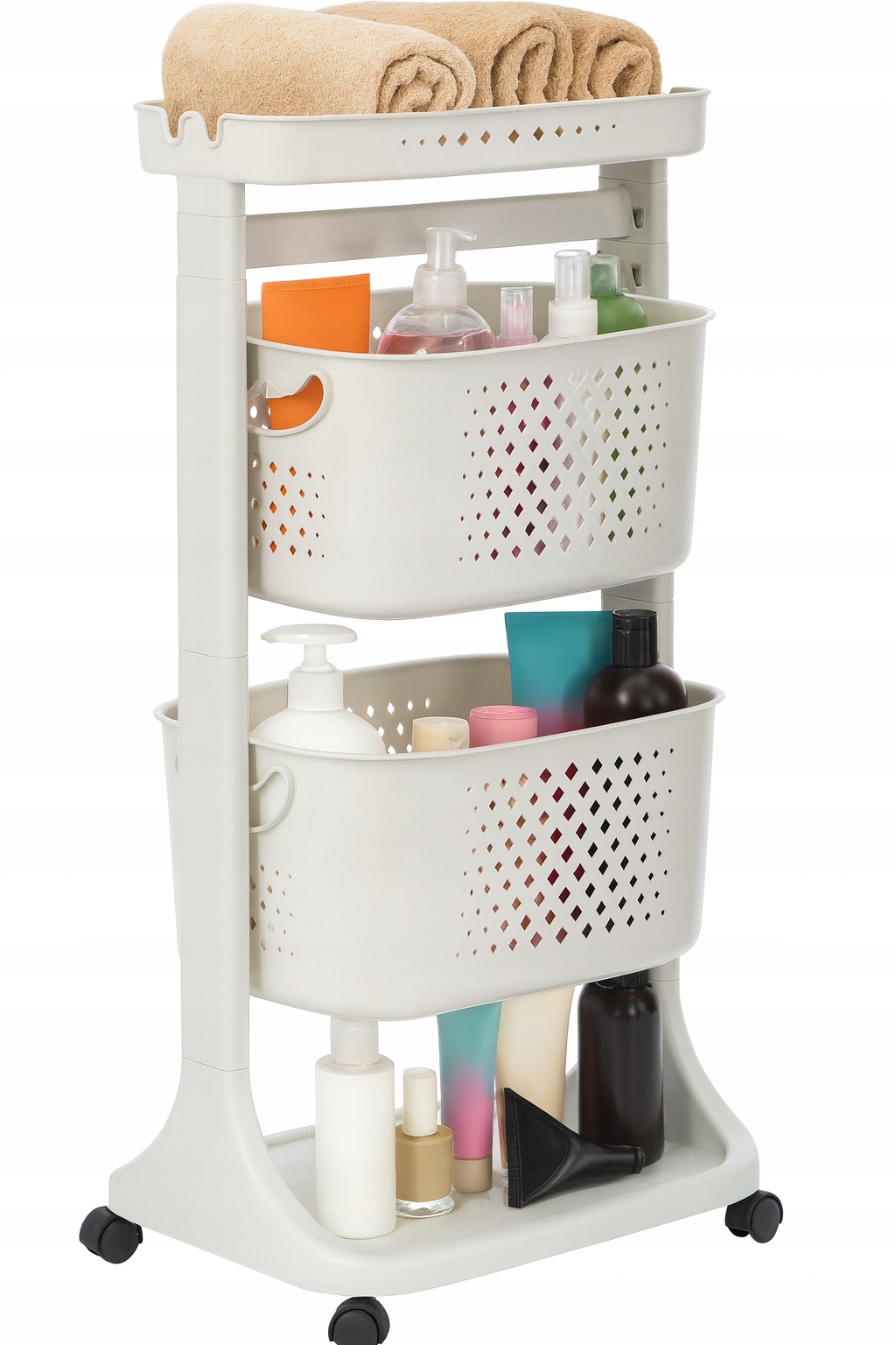 MOBILNY REGAŁ STOJAK ORGANIZER Z 2 KOSZAMI PLASTIKOWY POJEMNY