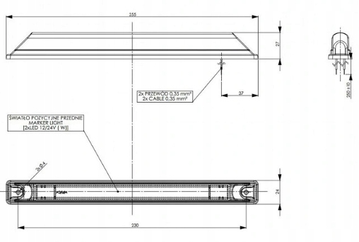 LAMPA OBRYSOWA OBRYSÓWKA LED POMARAŃCZOWA DŁUGA Waga produktu z opakowaniem jednostkowym 1 kg