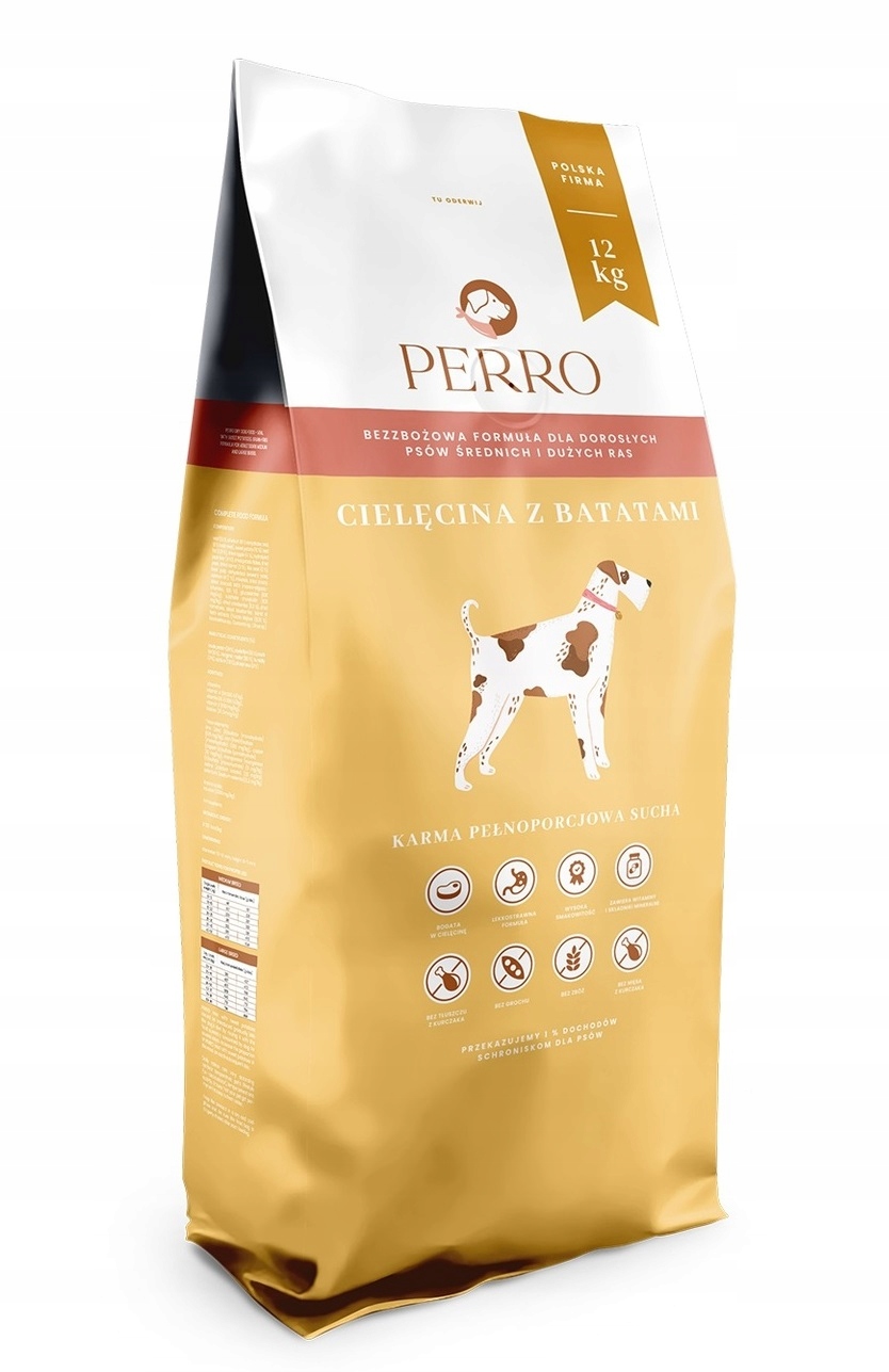 Perro Karma Bezzbożowa Cielęcina z Batatami Średnie Duże Rasy 12kg dla Psa