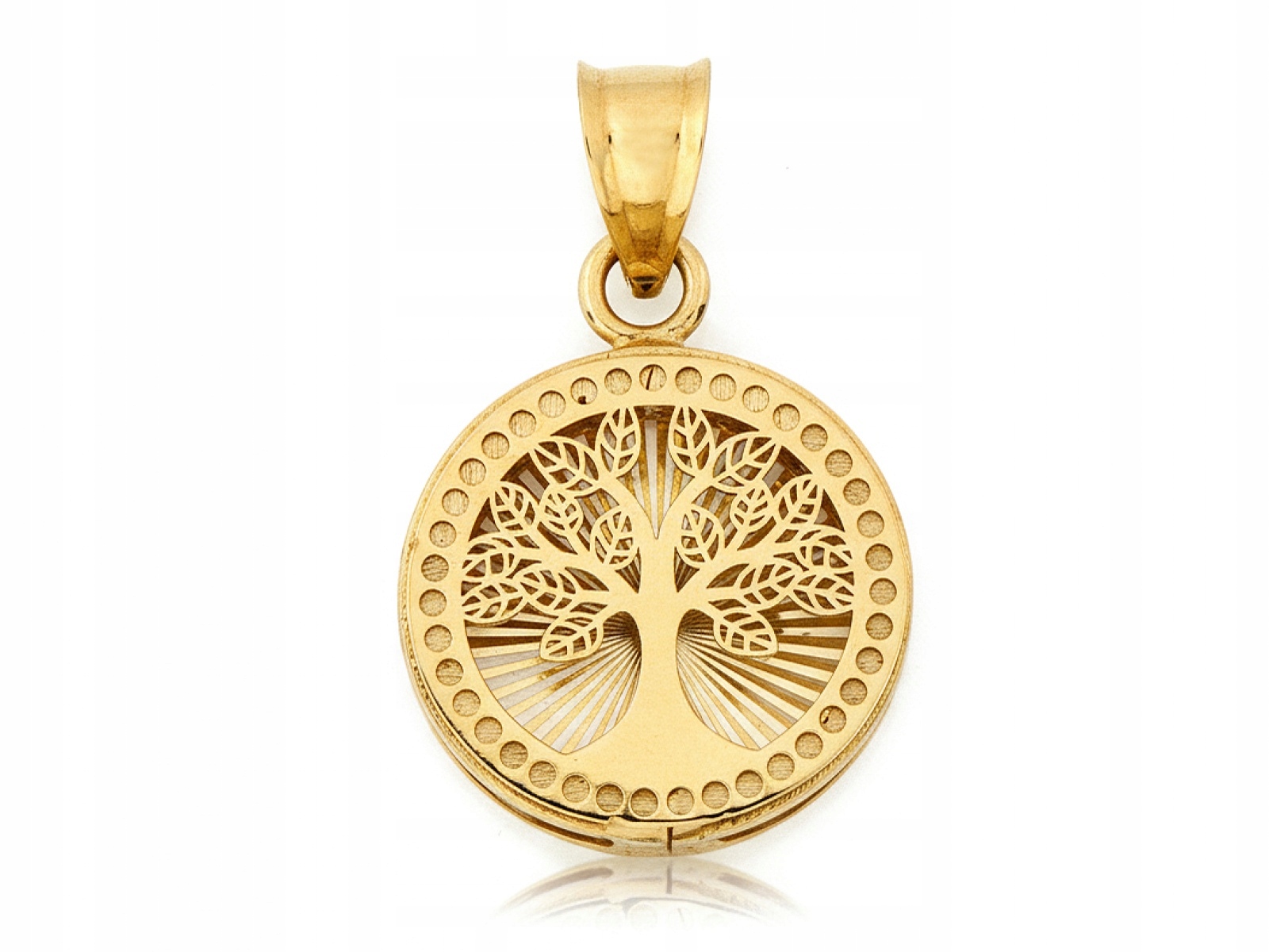 Zlatý kulatý přívěsek 585 s Dřevem štěstí s Bílými zirkony 1.23 g
