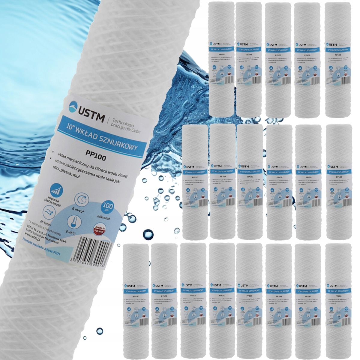20 x provázkový filtr na vodu Ustm 100 mikronů 10" filtrační vložka