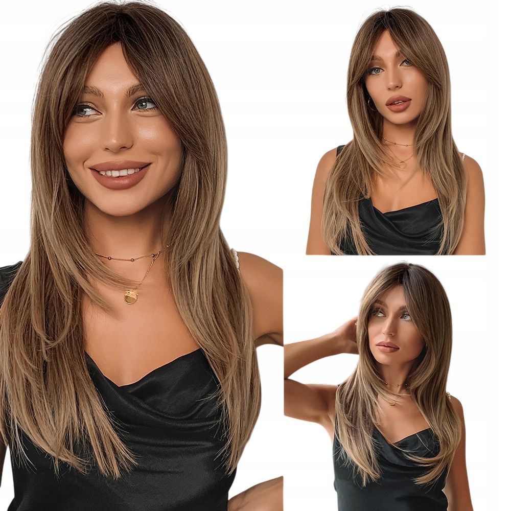 Peruka damska ciemny Brąz długie włosy jak naturalne czepek