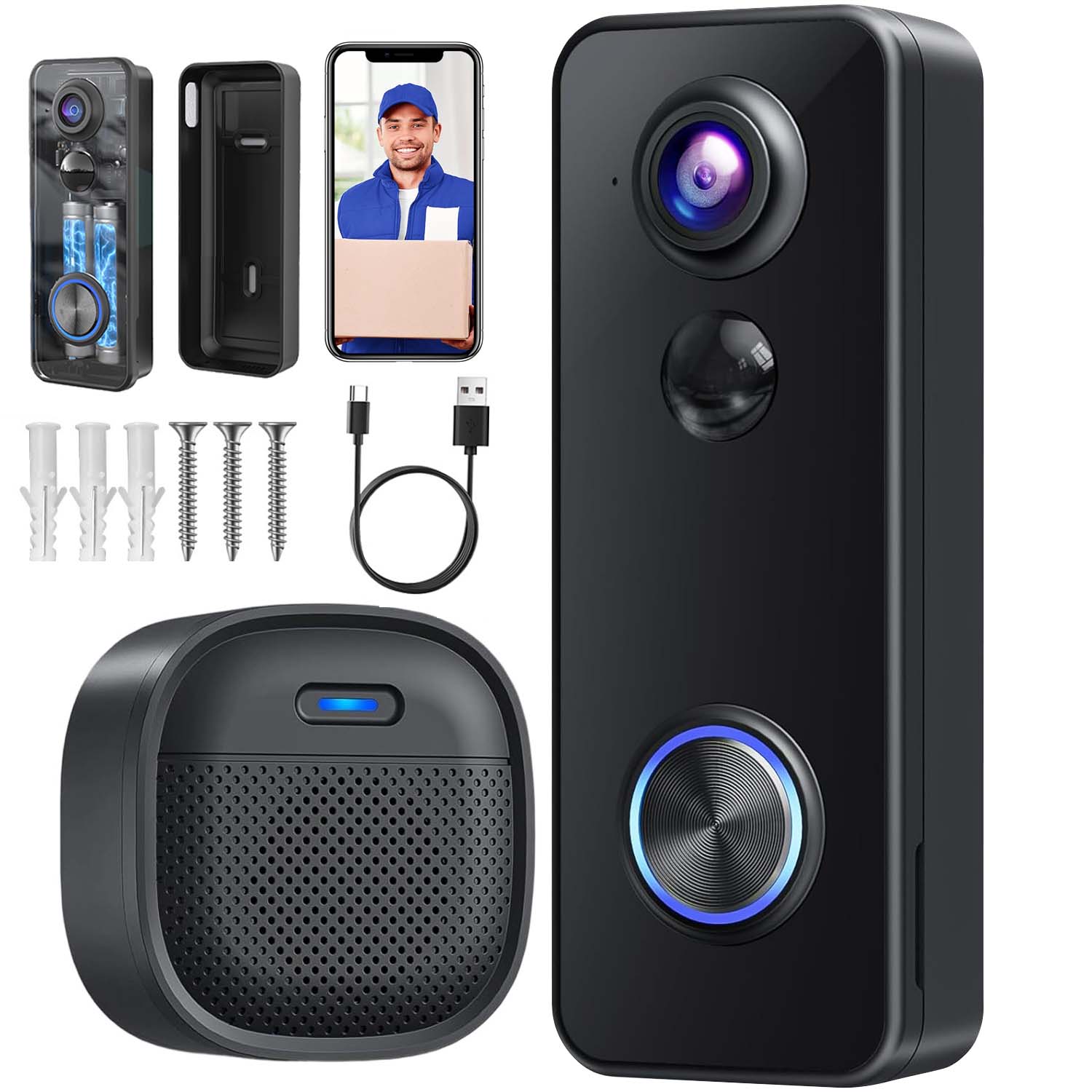 Videodomofon Domofon Brána Černý Zvonek Voděodolný 2K