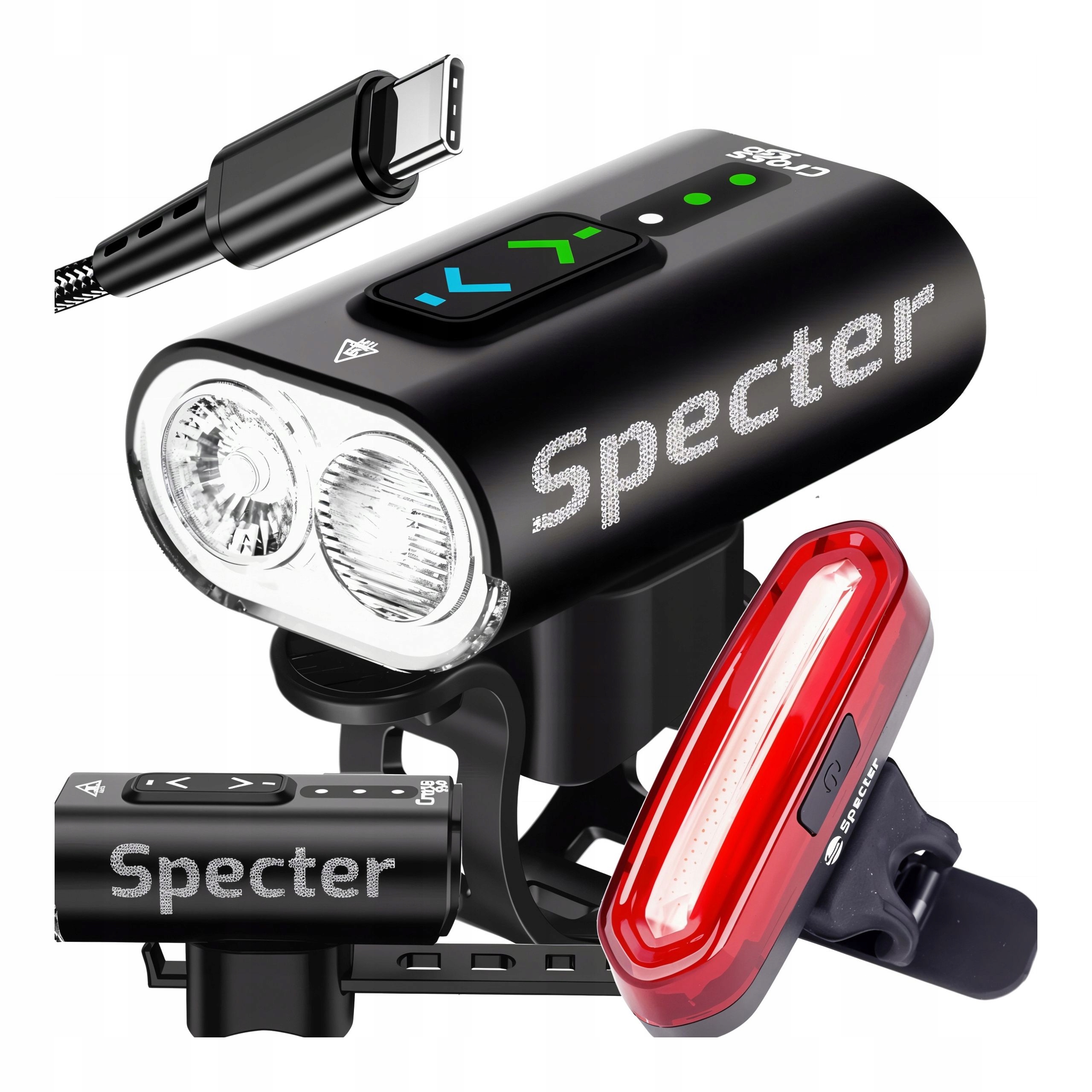 Lampka Rowerowa Specter CROSS550 550LM Usb C Powerbank Tylna Aqy 120LM