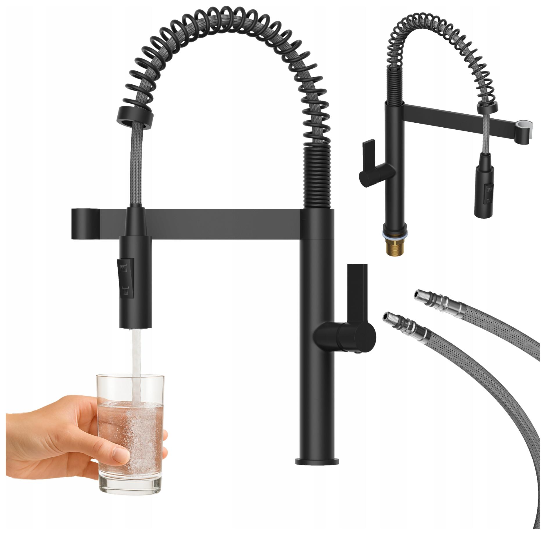 Bateria kuchenna spiralna wyciągana wylewka wysoka Czarna kran Elara