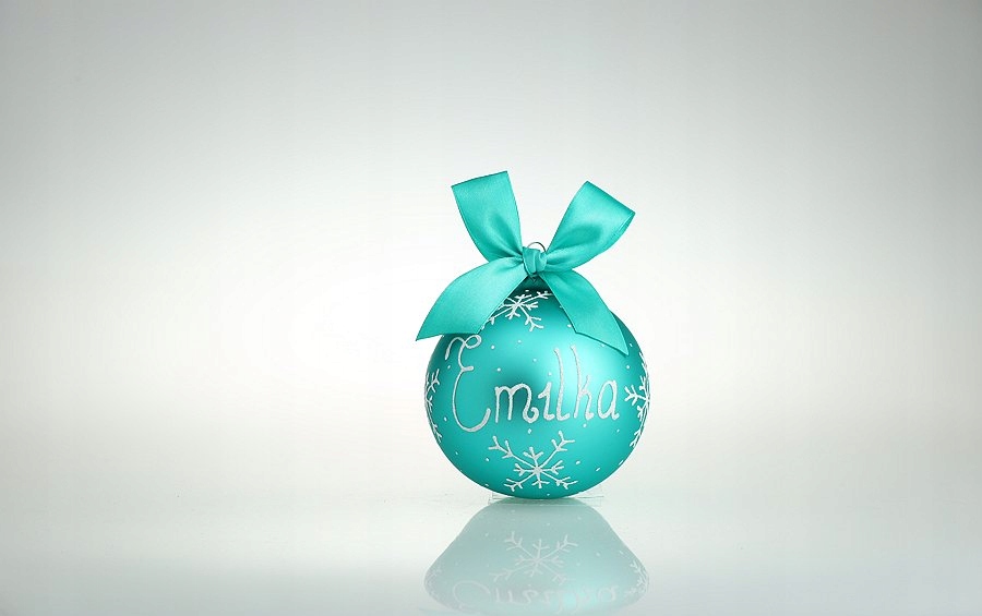 

Bombka szklana z Kokardą i imieniem dedykacją 10cm