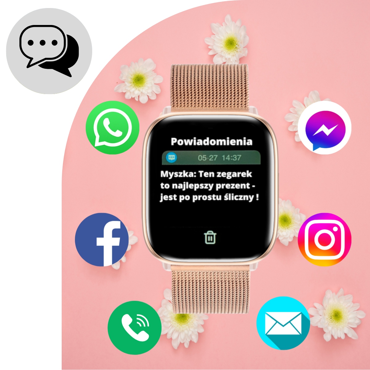 SMARTWATCH ZEGAREK DAMSKI POLSKIE MENU ROZMOWY POWIADOMIENIA PULS AMOLED Marka DEVILL