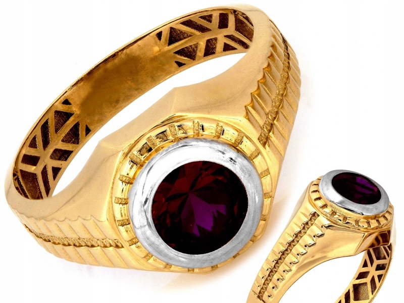 Dvoubarevný zlatý prsten 585 14kt s červeným kamenem 3.58g R23 pro něj